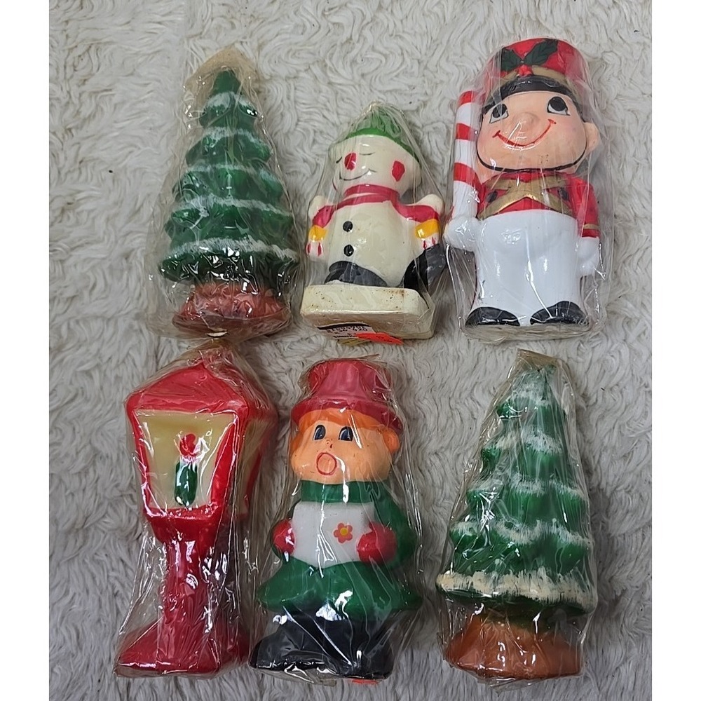 Vintage Christmas Solid Candle Lot of 6 Figurine Toy Soldier Lantern Tree Choir